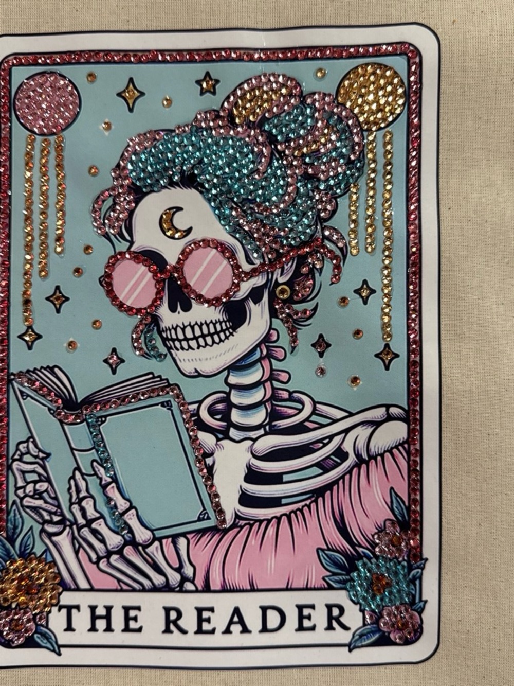The Reader Wall Art Print - Pink, Teal & Gold Embellished